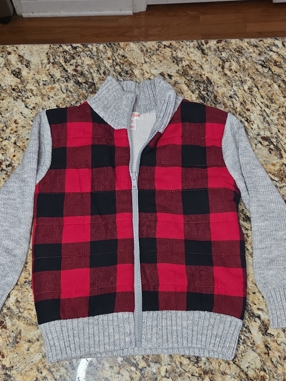 Target Gray Knit Sleeve Zip Plaid Cardigan (Red & Black Plaid)